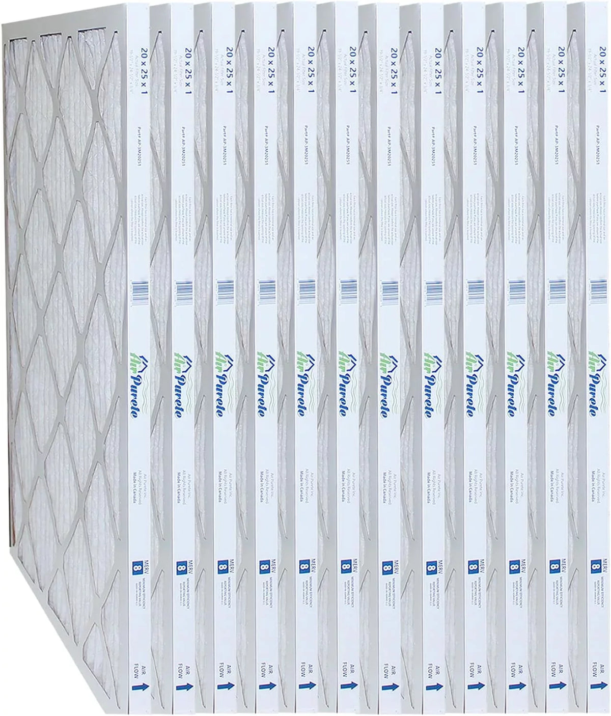 | 20x25x1 3/4” Capacity MERV | 8 of Pack | High Nominal AP-3M20251 Furnace Size: |Actual Size: Filters 12 x 19-1/2” AirPurete x 24-1/2”