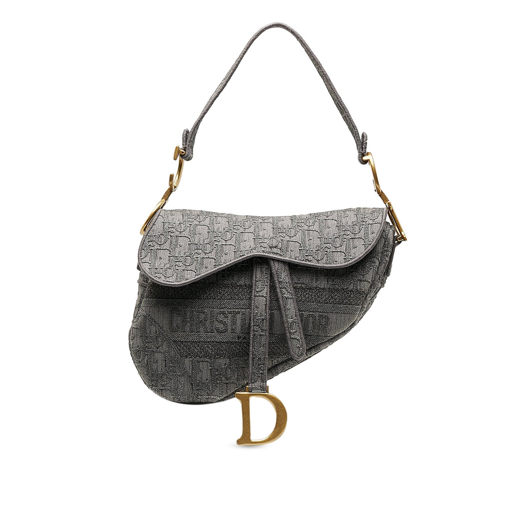 Pre-Owned Shoulder Dior Saddle Authenticated Bag Fabric Embroidered Gray (Good) Bag Canvas Unisex