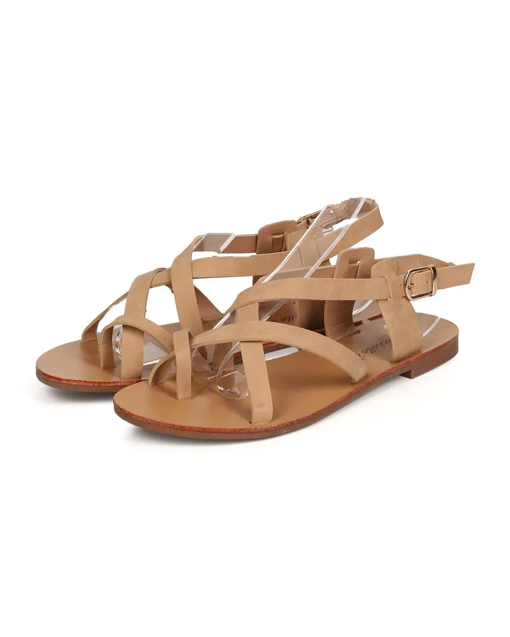 5.5) Cross Natural Sandals Ring Slingback Criss Toe (Natural, Breckelles Leatherette Kiera-04