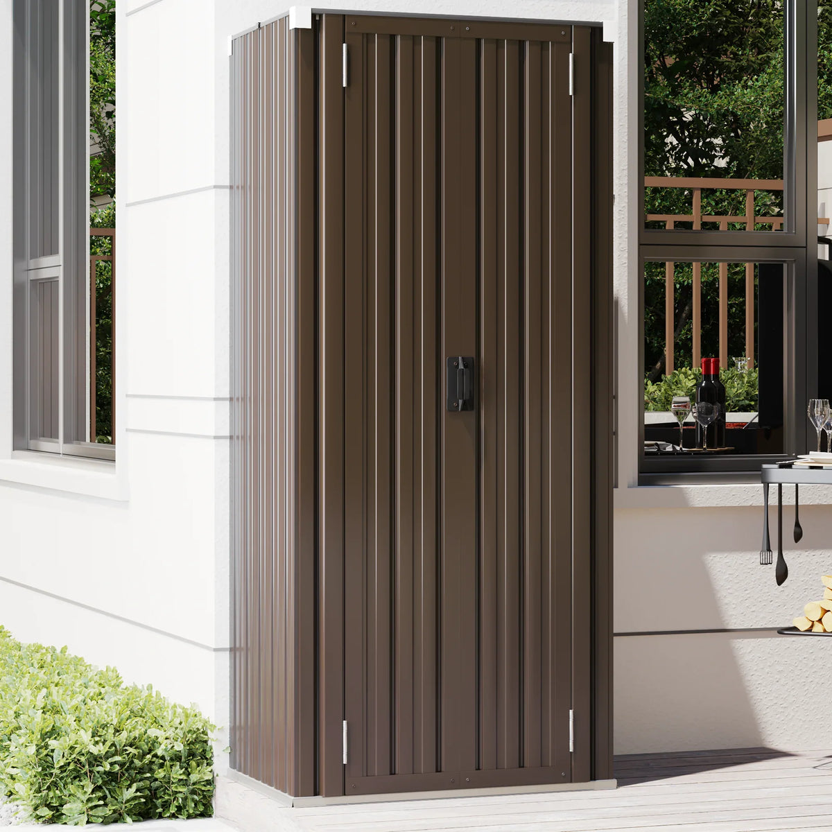 Storage Outdoor/ Cabinet with Garden Storage YODOLLA in Indoor Garage& Shelves Doors Shed Organizer for and 70" Brown