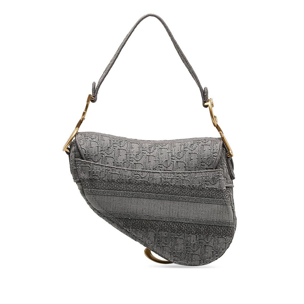 Pre-Owned Shoulder Dior Saddle Authenticated Bag Fabric Embroidered Gray (Good) Bag Canvas Unisex