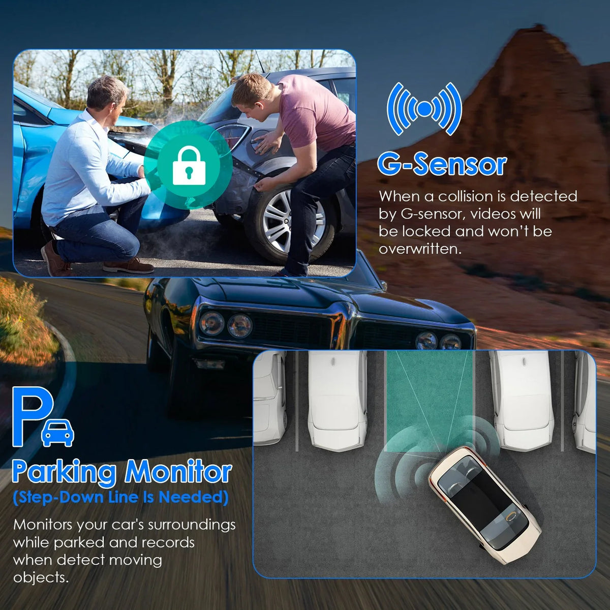 Cam, Dash Vision Detection WiFi G-Sensor 1080P Recorder, with DVR Car Monitor Universal iMounTEK Lens Night Control GPS Dual Vehicle Parking APP Motion Driving