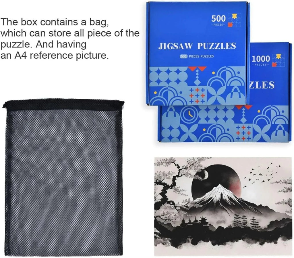 Exercise Adults, with Japanese Painting for Zigsaw Parents Friends Family Kids Challenging Game Bag, Jigsaw Gift Traditional 500 Wooden Brain Fun Print, Puzzle for Storage Puzzle PCS