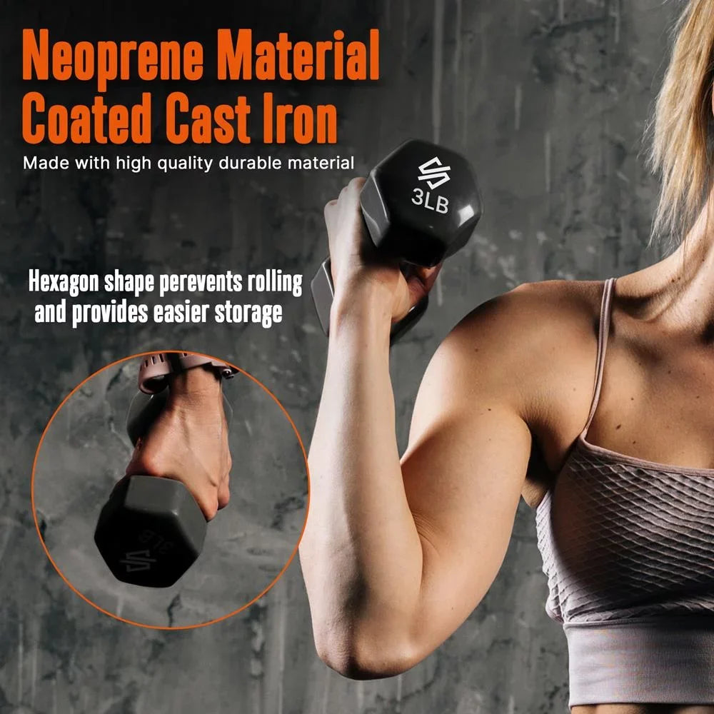 Coated Stand, Hex Colour Dumbbell All lbs. Set Shape Weight and Gray, Anti-Slip 20 Purpose Dumbbell Hand Orange with Neoprene Black