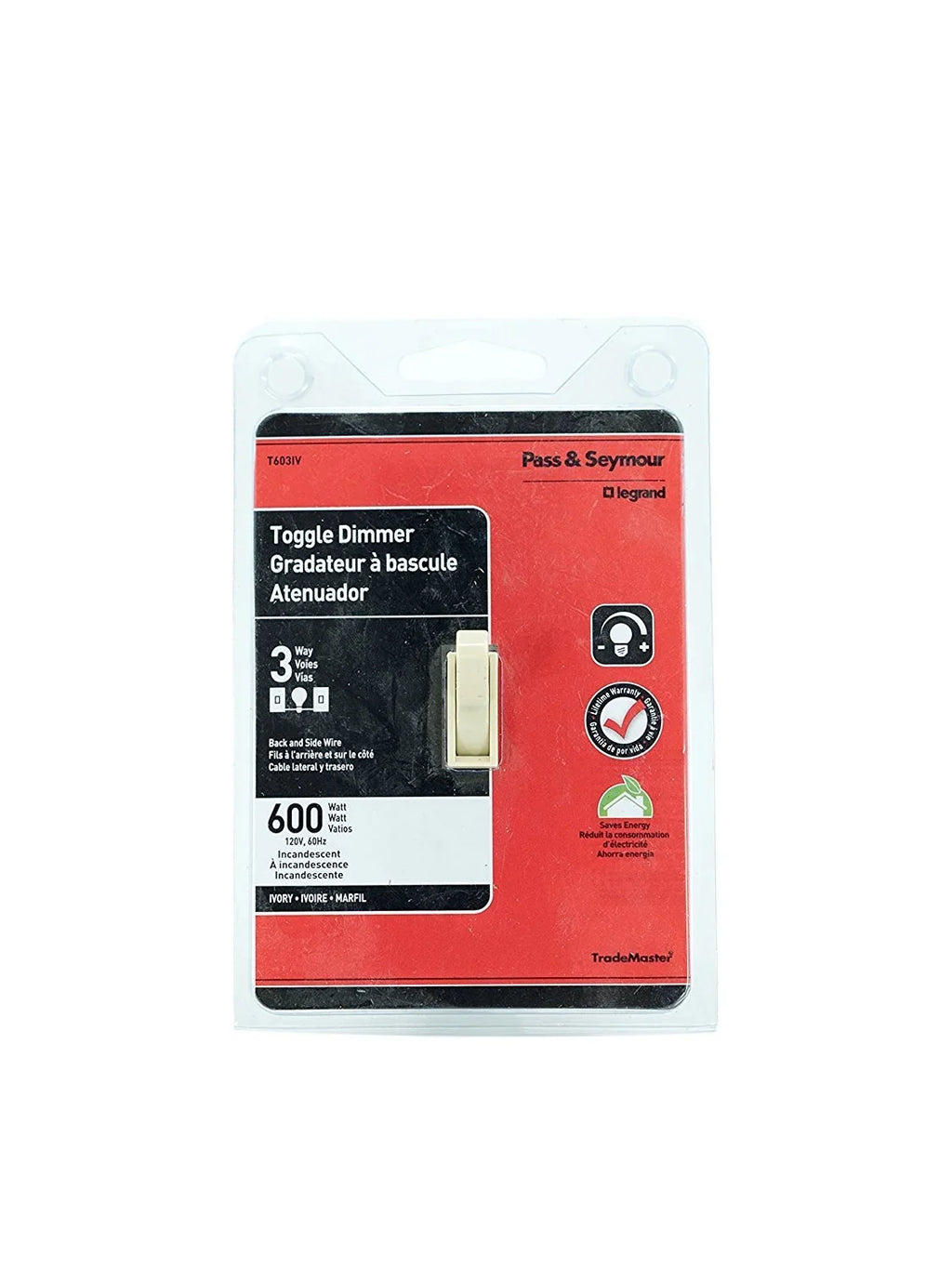 Switch & Toggle Quantity 1 - Pass Seymour Dimmer Legrand T603IV 3-Way Ivory 600-Watt