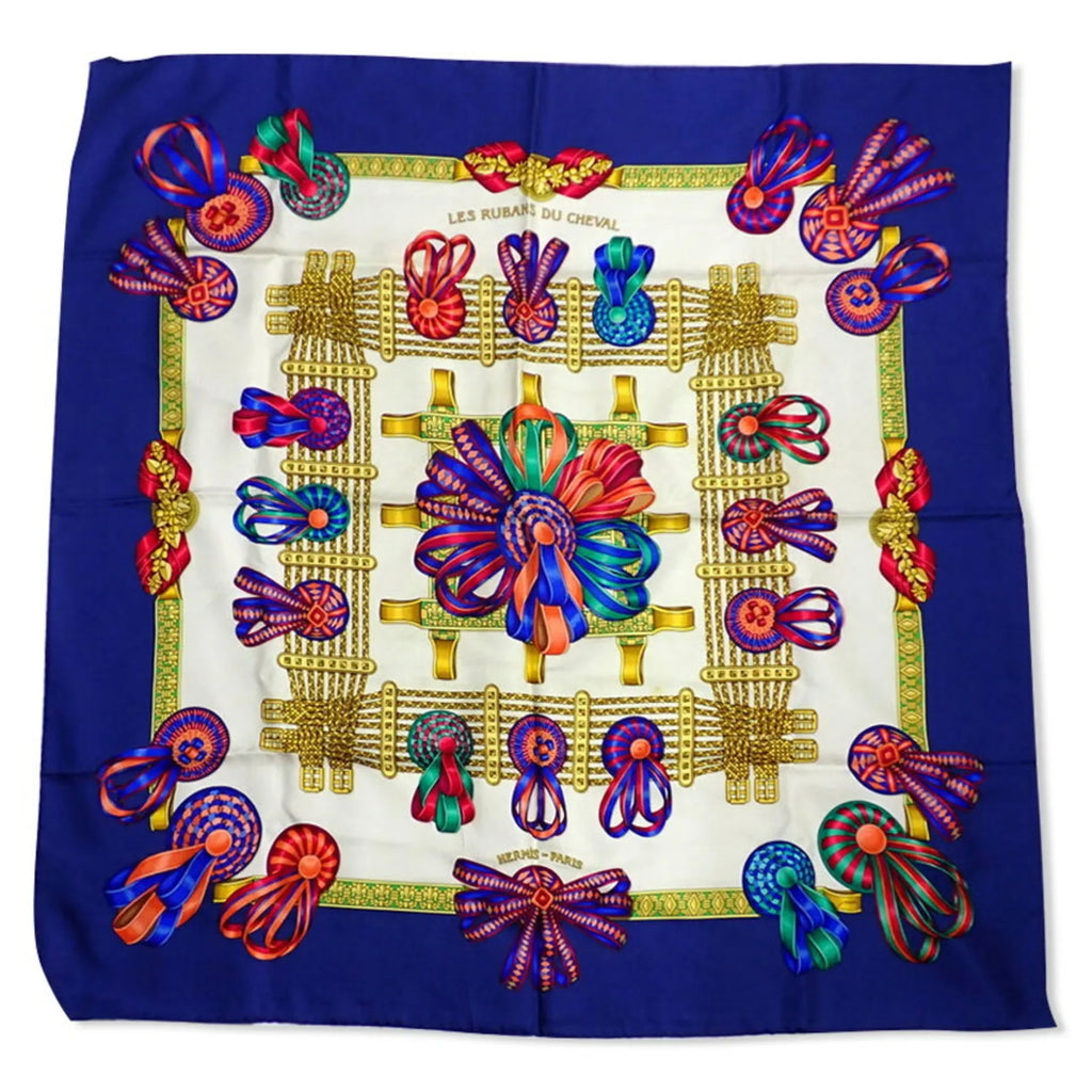 HERMES (Good) Silk LESRUBANSDUCHEVAL Pre-Owned Ribbon Scarf Muffler Horse