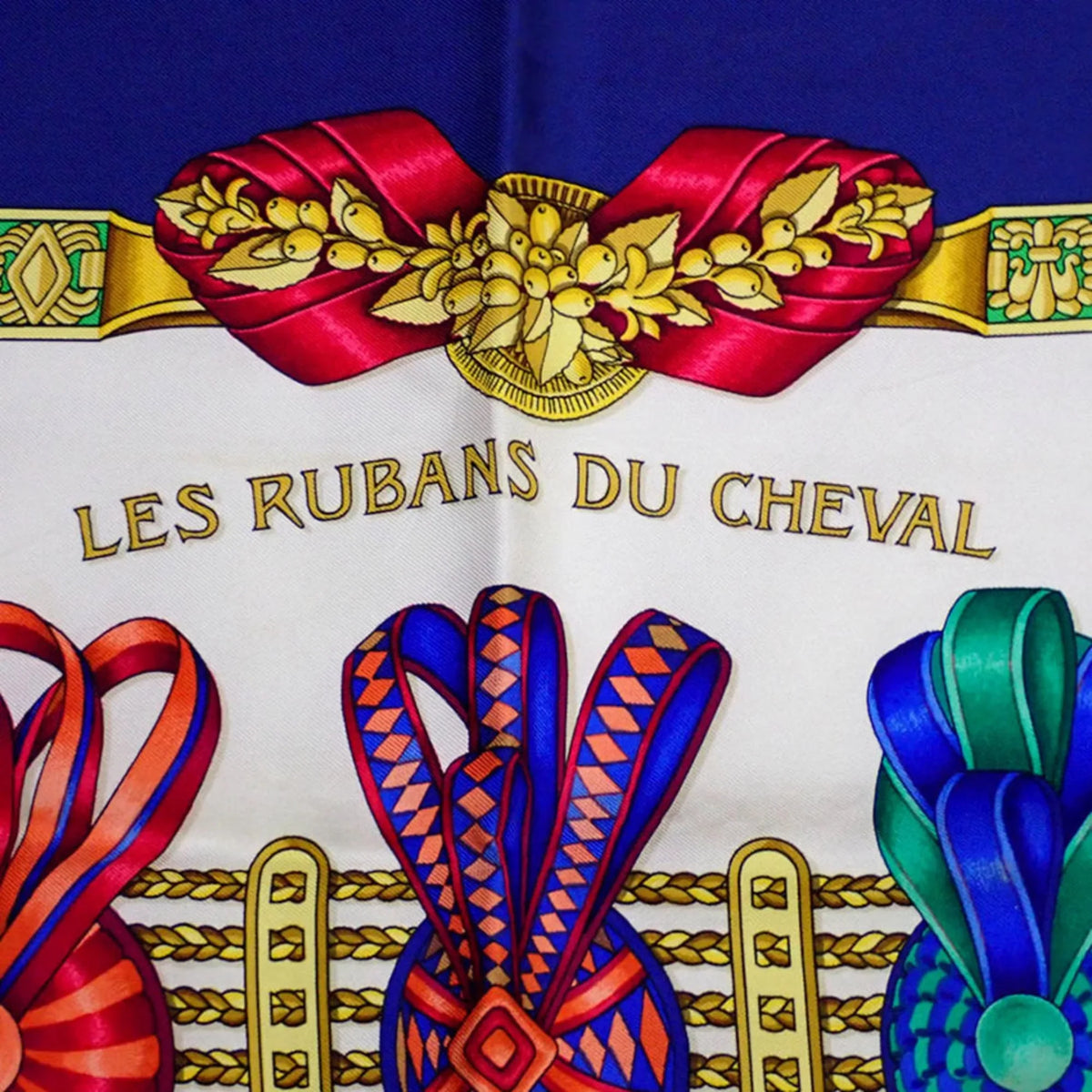 HERMES (Good) Silk LESRUBANSDUCHEVAL Pre-Owned Ribbon Scarf Muffler Horse