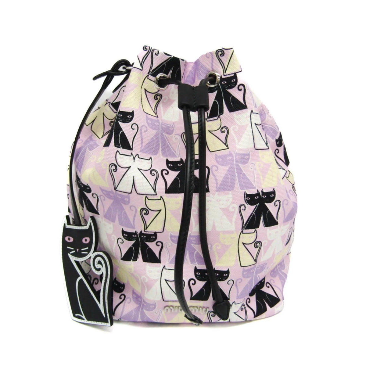 Miu Pouch Purple,Multi-color CANAPA Drawstring Bag Black,Light CATS Miu Women's (Good) Leather,Cotton Pre-Owned 5RM014