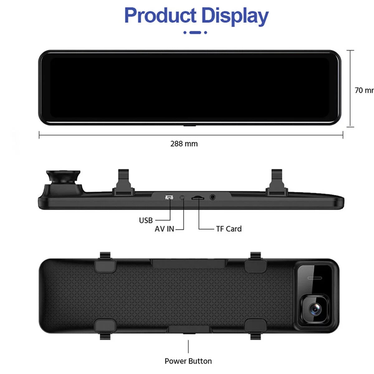 View Starlight Dash Car Front Camera Wide Night Parking 170° Backup Touch Backup 12" Rear Mirror HD Camera Angle, Liquidproof Vision, Large Camera Full Cam and Screen Monitor 4K