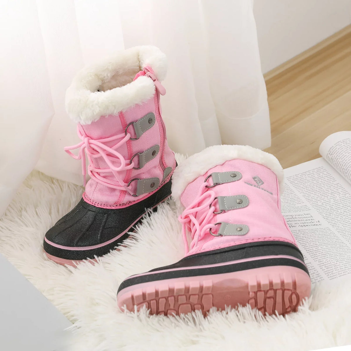Snow Ankle Faux Warm Toddler 12 Dream Size Kids Fur-d Boots Winter kid GREY/PINK Shoes Pairs FORESTER Girls little Boots Boys Soft