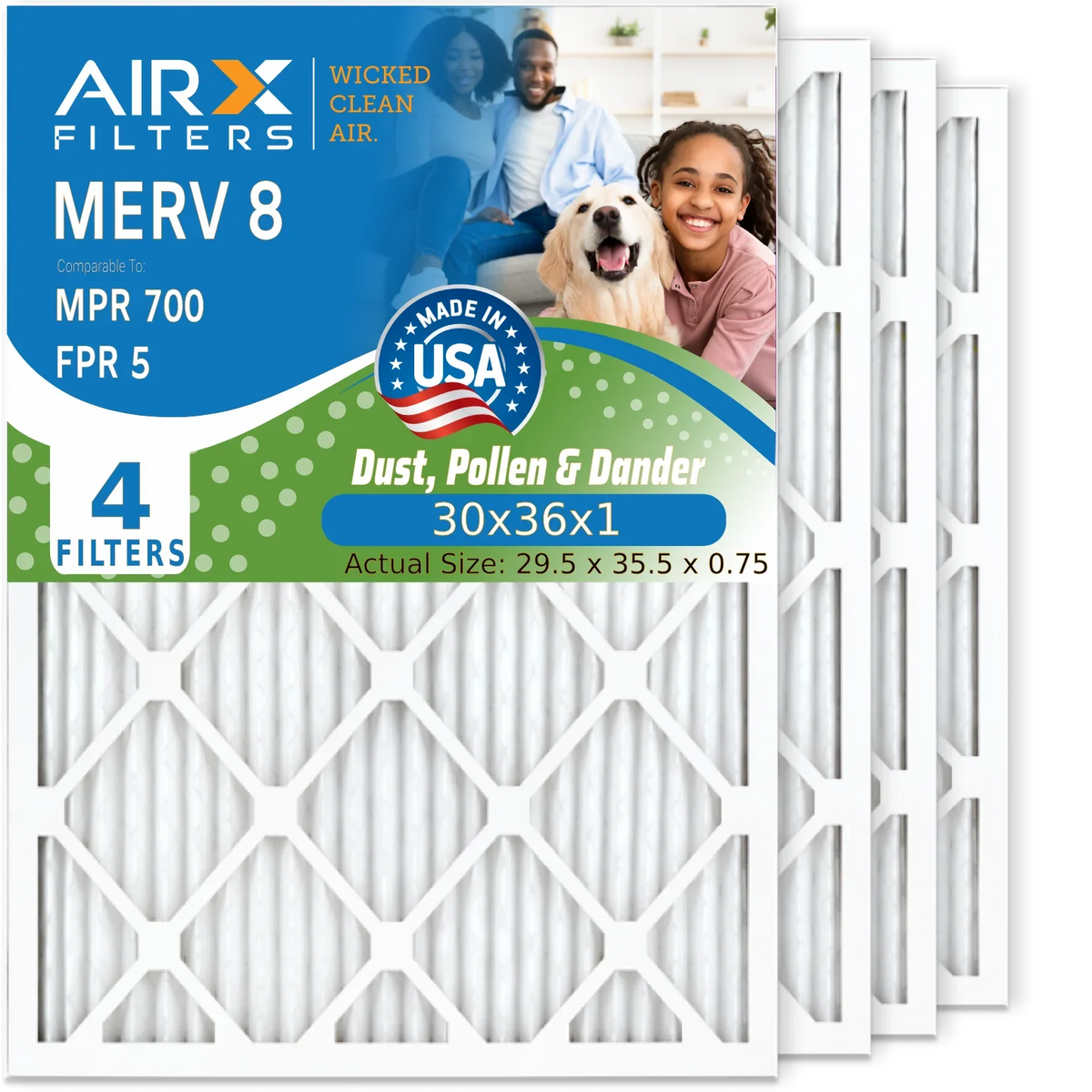 FPR by 8 Made & Pleated 30x36x1 WICKED Air Premium Filter Air USA 5 Filter 700 Comparable Furnace FILTERS MPR MERV HVAC 4 AIR. Filters Electrostatic Conditioner AIRX CLEAN AC Pack 30x36x1 to