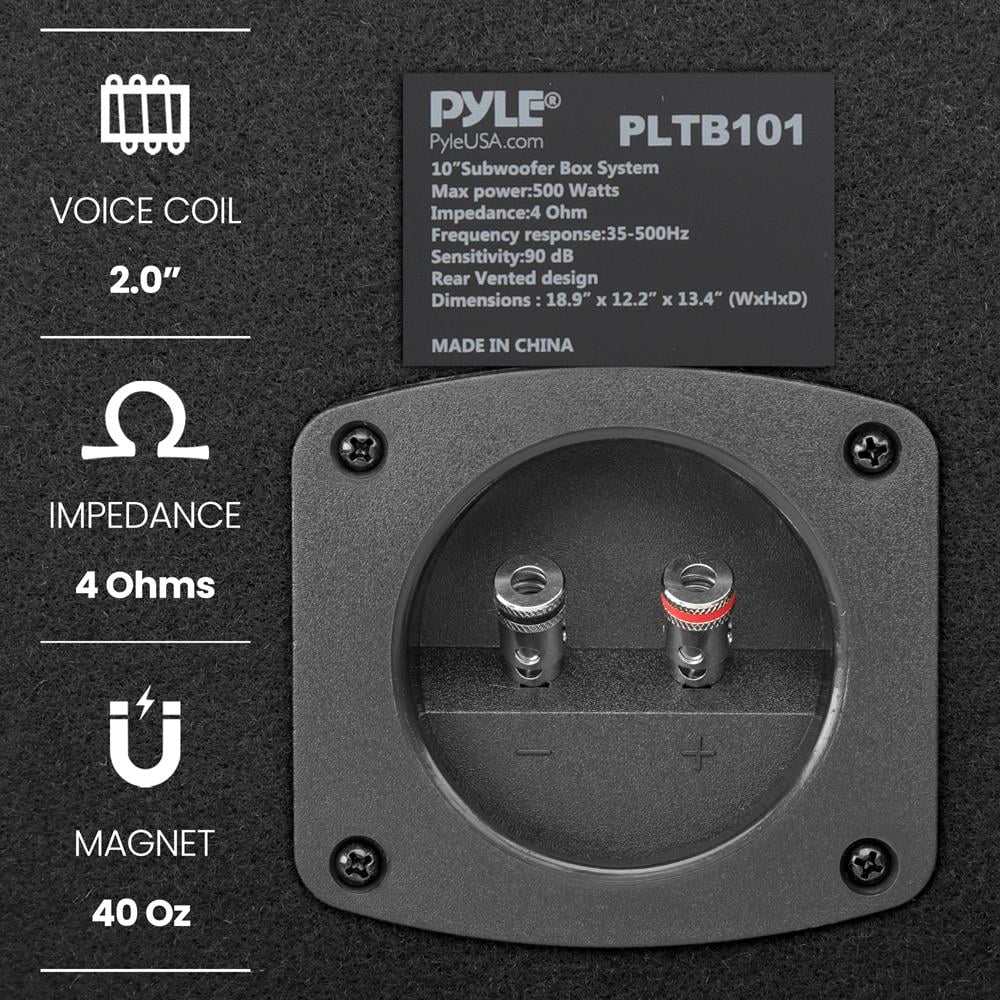 Pyle10-Inch Bass Carpeted Car Enclosure Audio 500-Watt Speaker  Subwoofer High Power System Sub