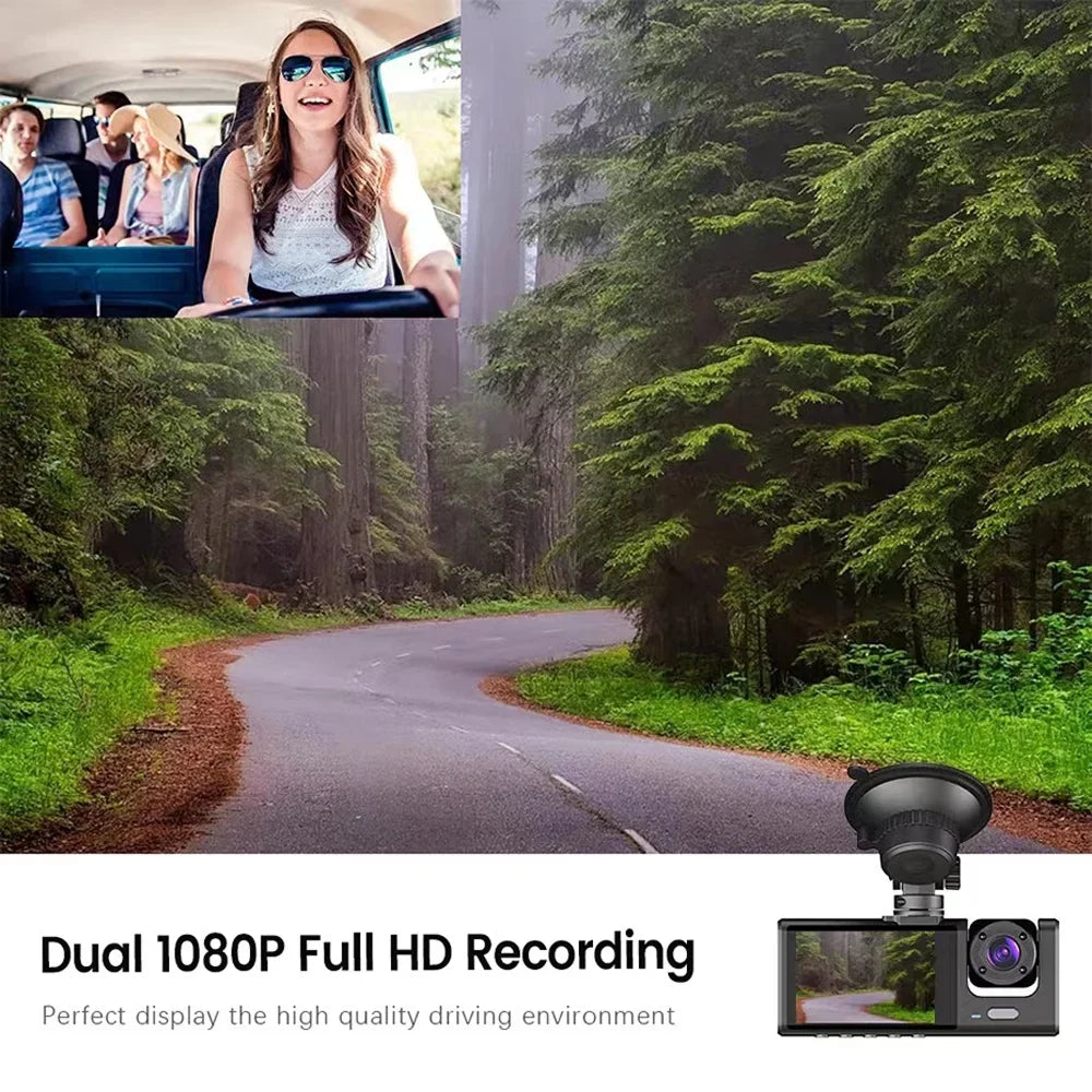 Dashcam One-Key Driving Camera Rear 1080P Screen Night-Vision Support 2 Front Inch Recording DVR Camera & & Recorder Loop Dash Inside Lock