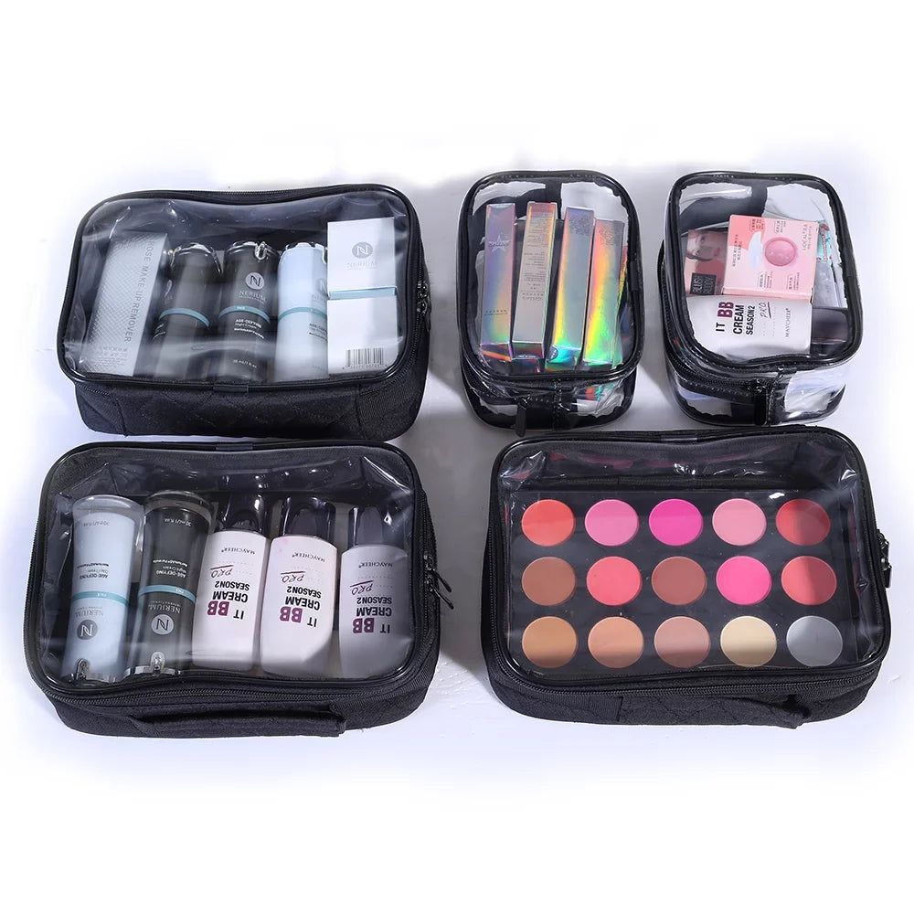 Compartments Bag- Women Cosmetic Travel Tools, with Semi-Transparent Professional Large for Handy Accessories KIOTA Makeup Up Cosmetic Train Jewelry, Bag | Make for Organizer Case Toiletry,
