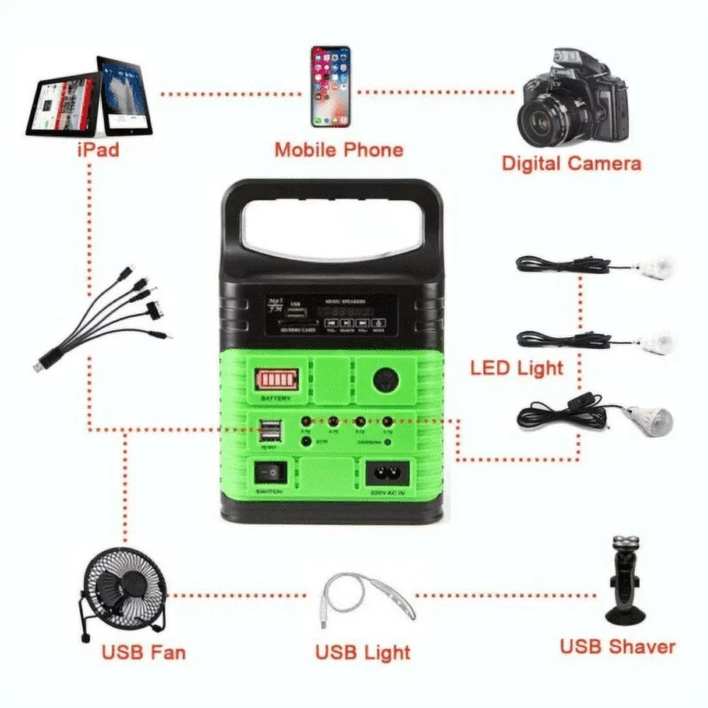 Outdoor System Camp with Power Solar Station and Solar Charger Home USB with Back-up Power Generator Panel, Electric 10W Portable Emergency Battery Lamps Flashlights,