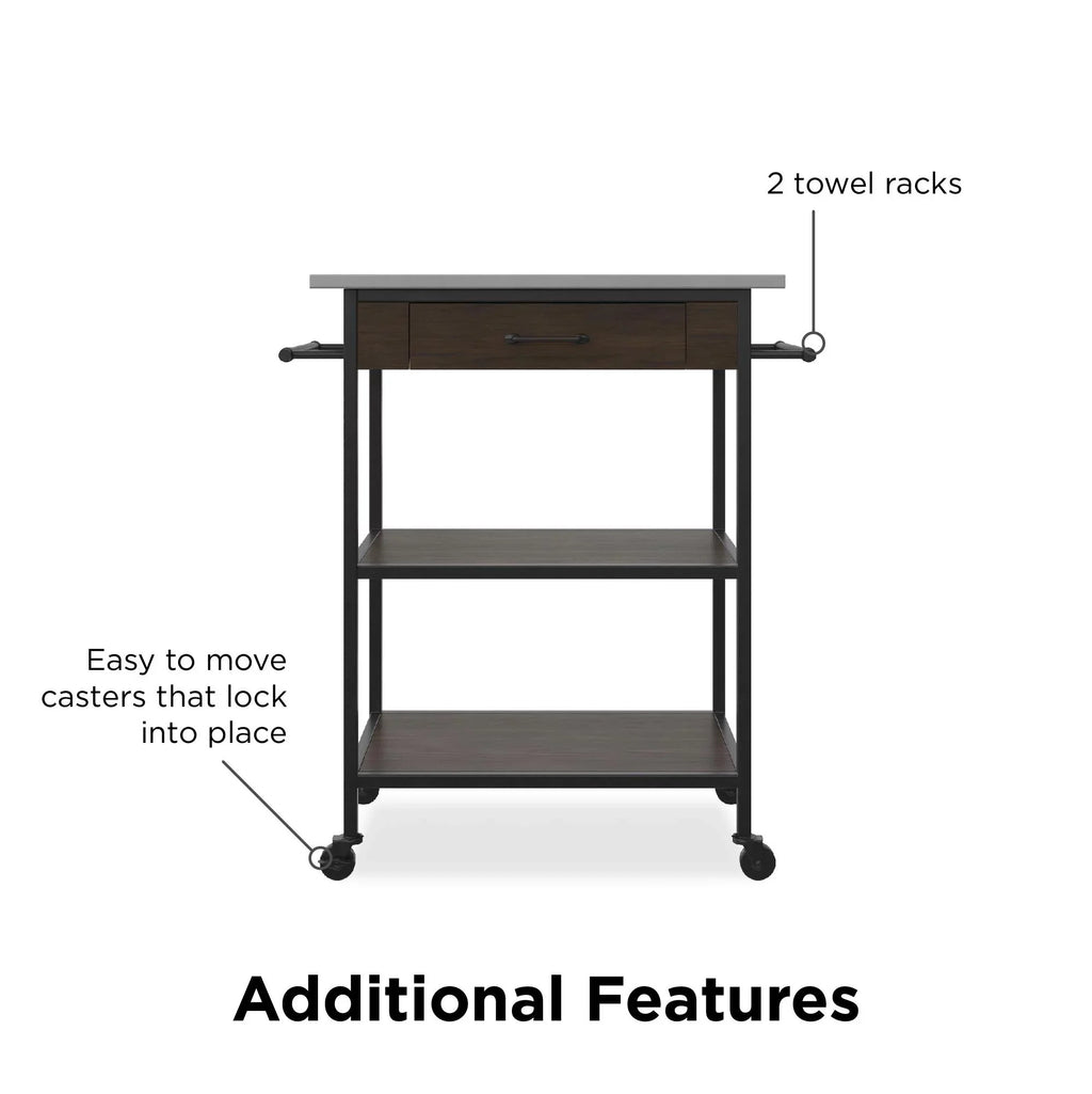 Cart, Black Counter Frame, Brown Pantry Kane Stainless Steel Storage,  Kitchen Top, DHP