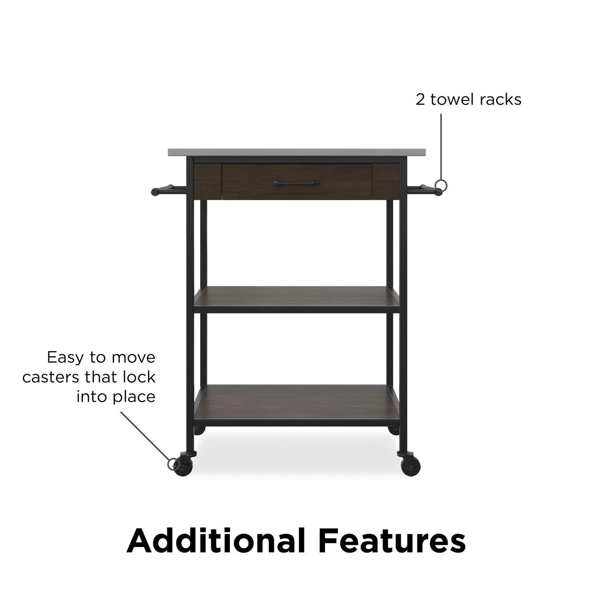 Cart, Black Counter Frame, Brown Pantry Kane Stainless Steel Storage,  Kitchen Top, DHP