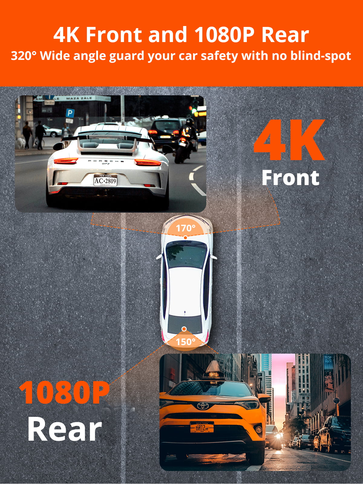 '- Dash and with Dual D2 Rear Pro Car WiFi and 4K Dashboard 4K Supported[Upgraded Cars, Kingslim Cam Camera Version] Dash Parking Monitor, Front Night Front 1080P for 256GB Rear and Vision with Cam