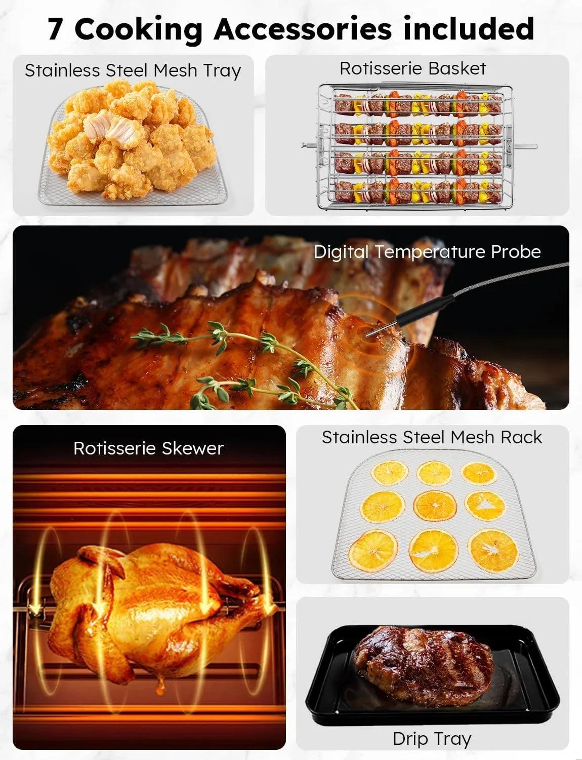 Powerful SS Fryer Integrated Oven, Thermometer Temp Basket 15.5Qt Brio 50F-425F Kit, &-Skewer Size, Rotisserie X-Large Smart Air 1800W, HOZO Controls, Family