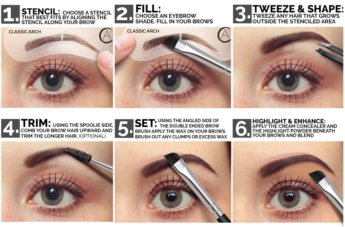 Palette Instructions 16-Piece 5 Eyebrow Tweezers, Duo, Eyebrow Kit Stencils, - Highlighter, Contour & Aesthetica Brow Brow Makeup Concealer Eyebrow 6 Wax, Spoolie/Brush Powders, -