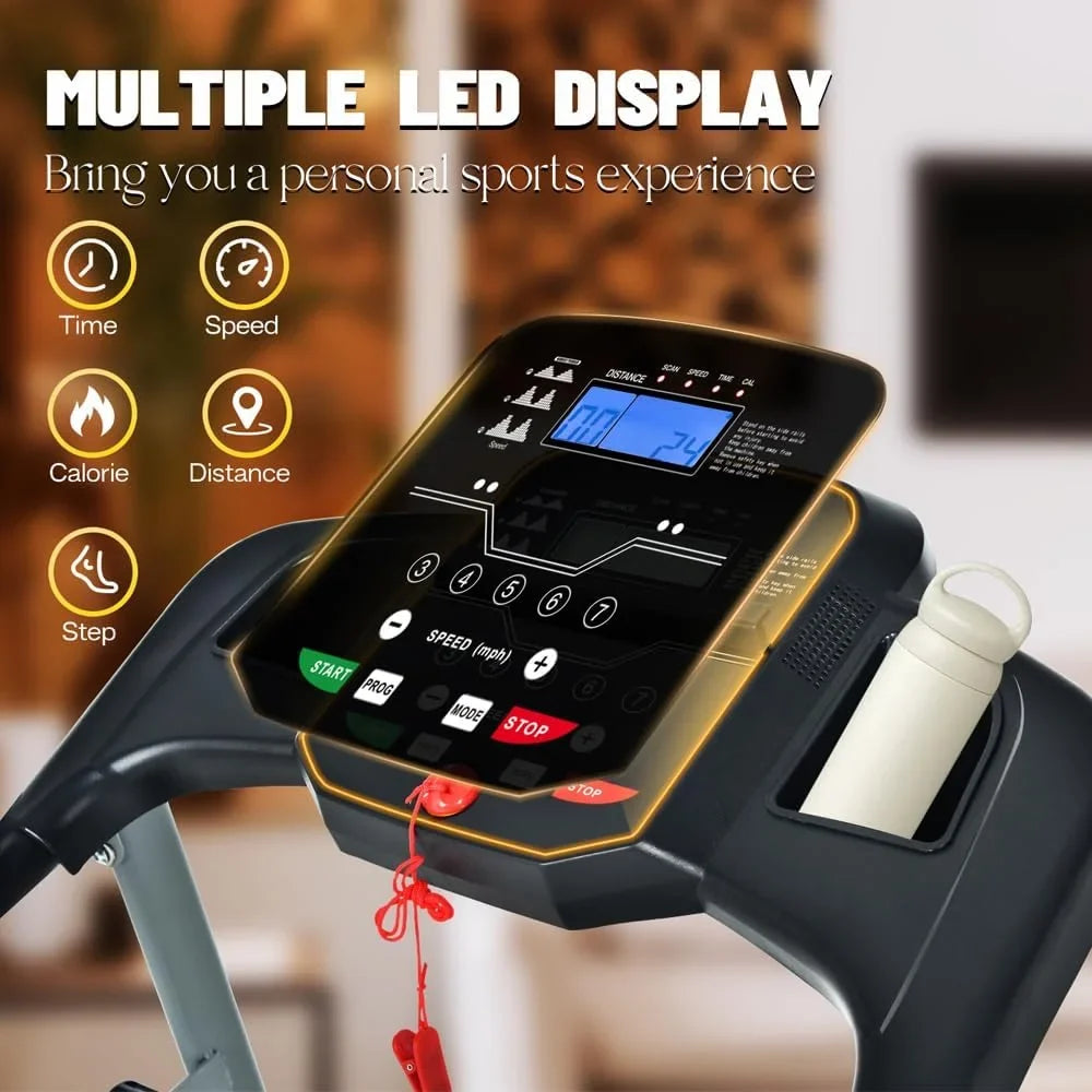 jx for or and Adjustable Lock, Treadmill LB 250 with Monitor Home/Gym/Small LED Capacity Apartment, and 15 Safety Programs, Preset je Yone Home with Holder Foldable Cup Treadmill,