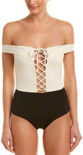 8 One US CREAM/BLACK/CAMEL Piece Swimsuit, L*Space Off-the-Shoulder