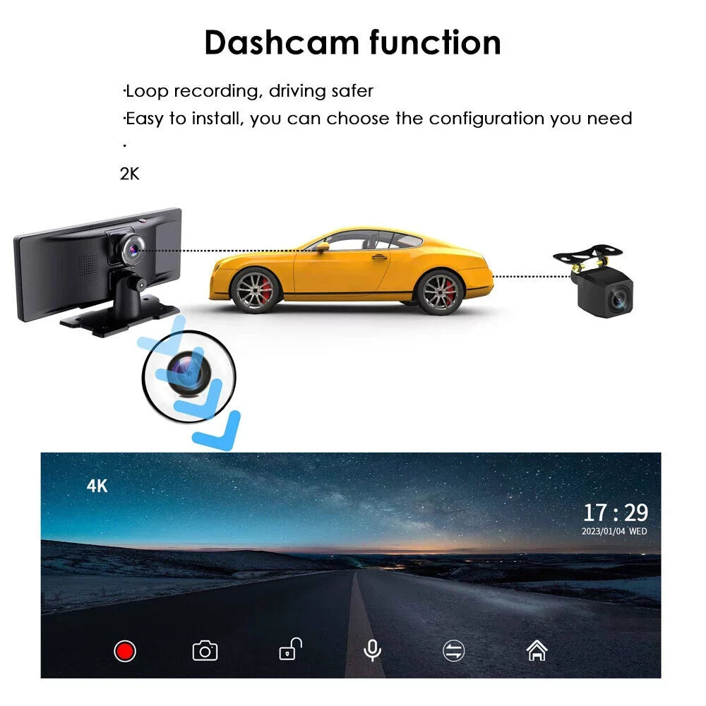 T91 Wireless Resolution, IPS Screen Bluetooth - WiFi 10.26'' Connected, Dash Dual Touch Lens, 2K KingFurt Screen, Enabled Cam