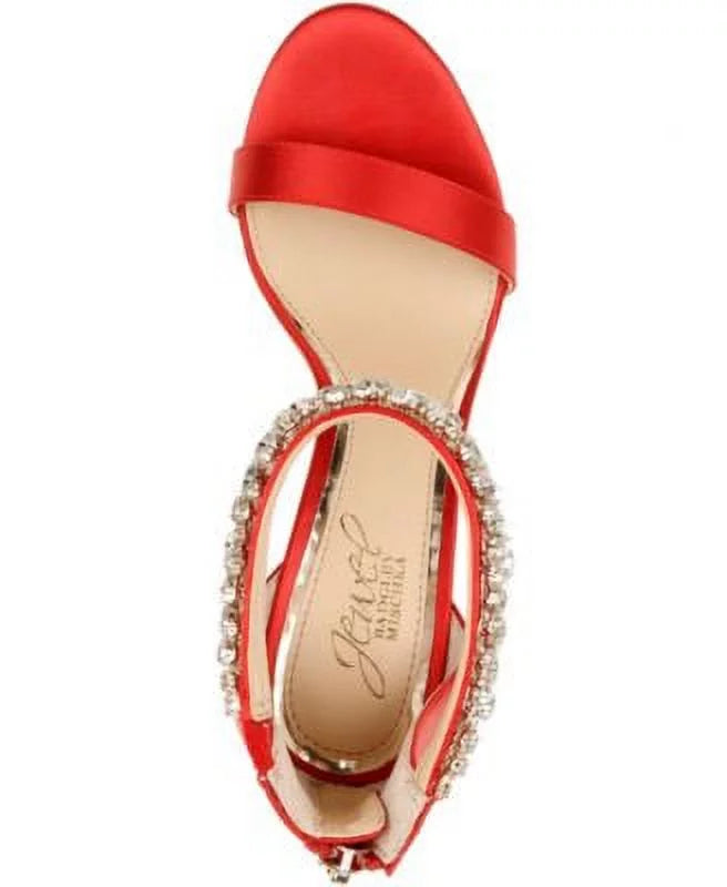 9.5  Unique Ankle Embellished Strap Round Sandals  Stiletto Shoes MISCHKA Red JEWEL M Zip-Up BADGLEY Toe