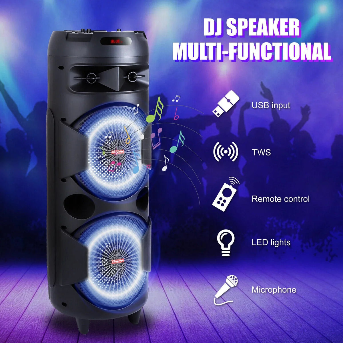 Bluetooth System Bass Speaker 8" Sound 31" Dual & Portable Subwoofer Heavy Mic