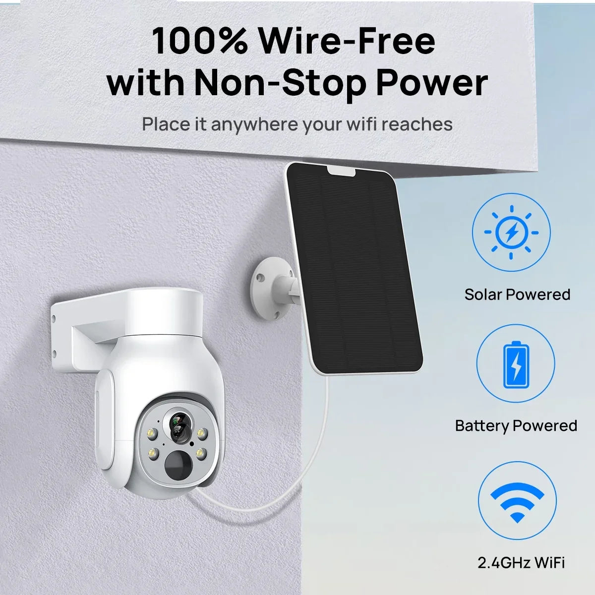 Solar Hybrid 4MP IP PTZ VIKVIZ 2K with Panel WiFi Light Wireless Battery Smart Outdoor Camera
