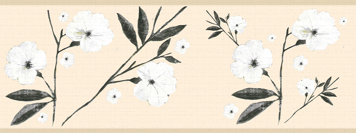 Flowers and 15 Adhesive Deco's Wall - Dundee Border Peel and Stick Self x Wallpaper in, White ft 7 Floral Border Leaves Retro Design, Cream