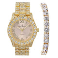 '- Blush) Rocks Fully Bracelet Big Tennis Bling'ed Out (TLA ST10327LA Watch Dial Bezel Iced Gold Women's Numerals with - Out Colored Roman w/Matching
