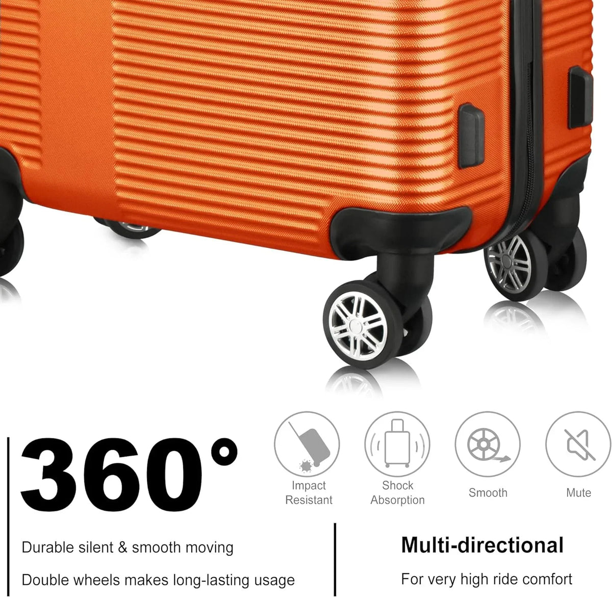 Set Sets 3 Suitcase Wheels,Orange with Luggage Hardside Sets with Orange(20in/24in/28in) Piece, Lock Women TSA Luggage Spinner for