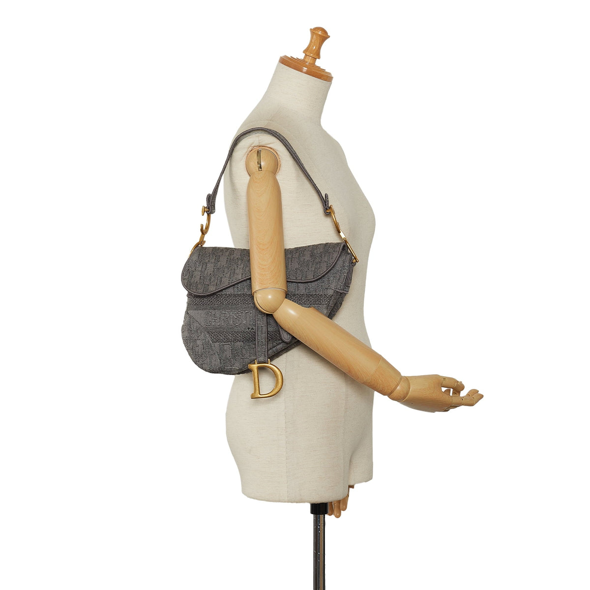 Pre-Owned Shoulder Dior Saddle Authenticated Bag Fabric Embroidered Gray (Good) Bag Canvas Unisex