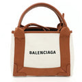 (Good) Calfskin Beige XS Light A Balenciaga Navy Pre-Owned 2way Brown NAVY Cabas Bag Tote Cotton 390346 Canvas &