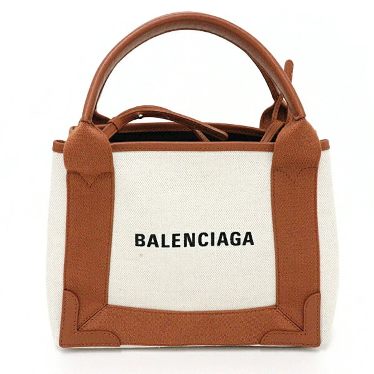 (Good) Calfskin Beige XS Light A Balenciaga Navy Pre-Owned 2way Brown NAVY Cabas Bag Tote Cotton 390346 Canvas &