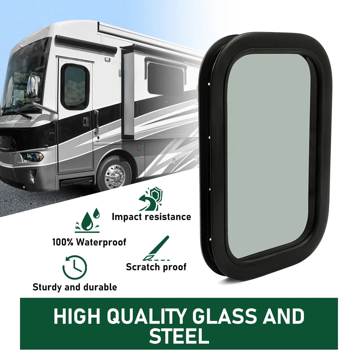 Powder Coated Window Steel Vertical Universal Black Kojem Rip-Up for Glass Camper Cargo Trailer RV