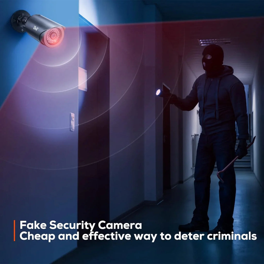with Indoor/Outdoor Camera, (2 Dummy Security Fake for One Night, Red Home and Light Security BNT Businesses at