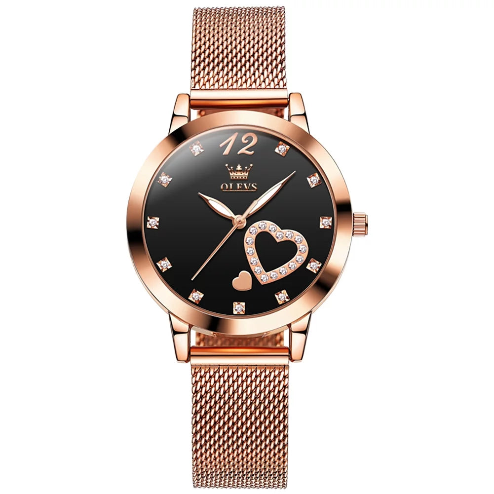 Mesh Olevs Big   Gifts Watch, Women's Wristwatch, Quartz Japanese Strap Rose Fashion  for Luminous Hearts Liquidproof Gold Face Watches, Women Female Diamond