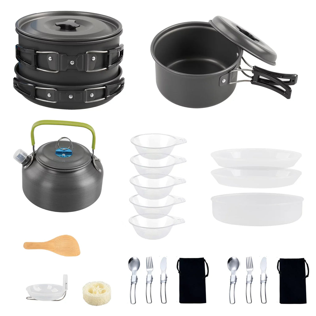 and Mess Kit Non Pan Pot Cookware Backpacking Cooking Set Kettle and Anself Camping Stick with for