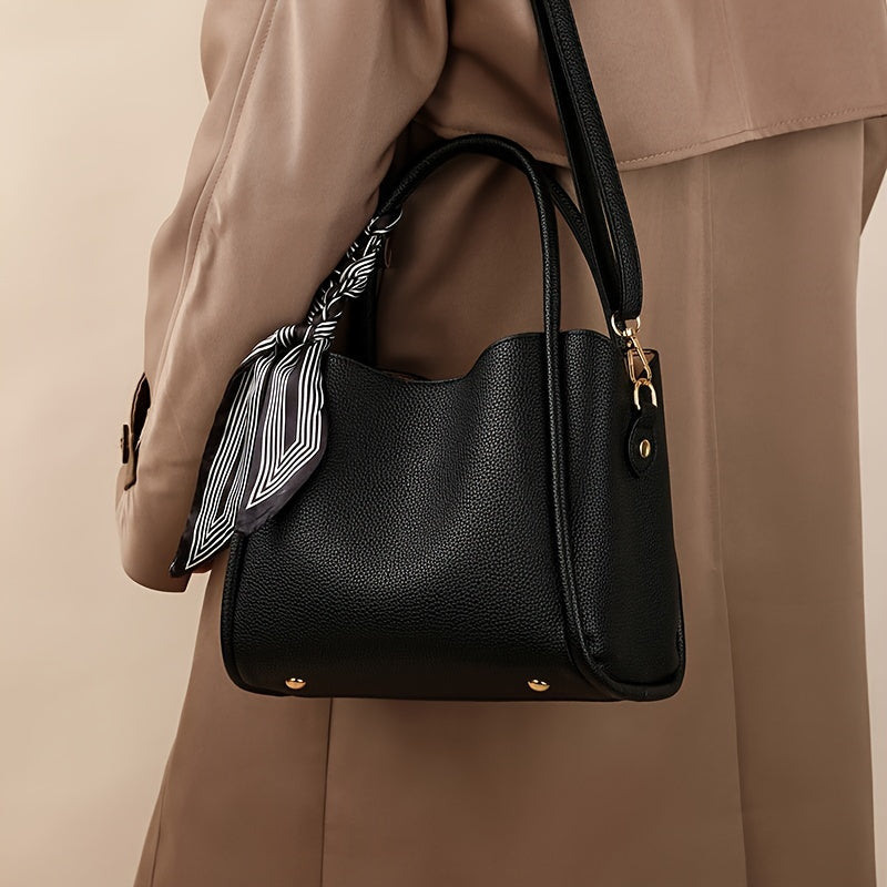 Dual Scarf Daily Color Leather Crossbody For Handbag Bag Luxury Accent With  Shoulder Purse PU Solid Handles With moocr Use