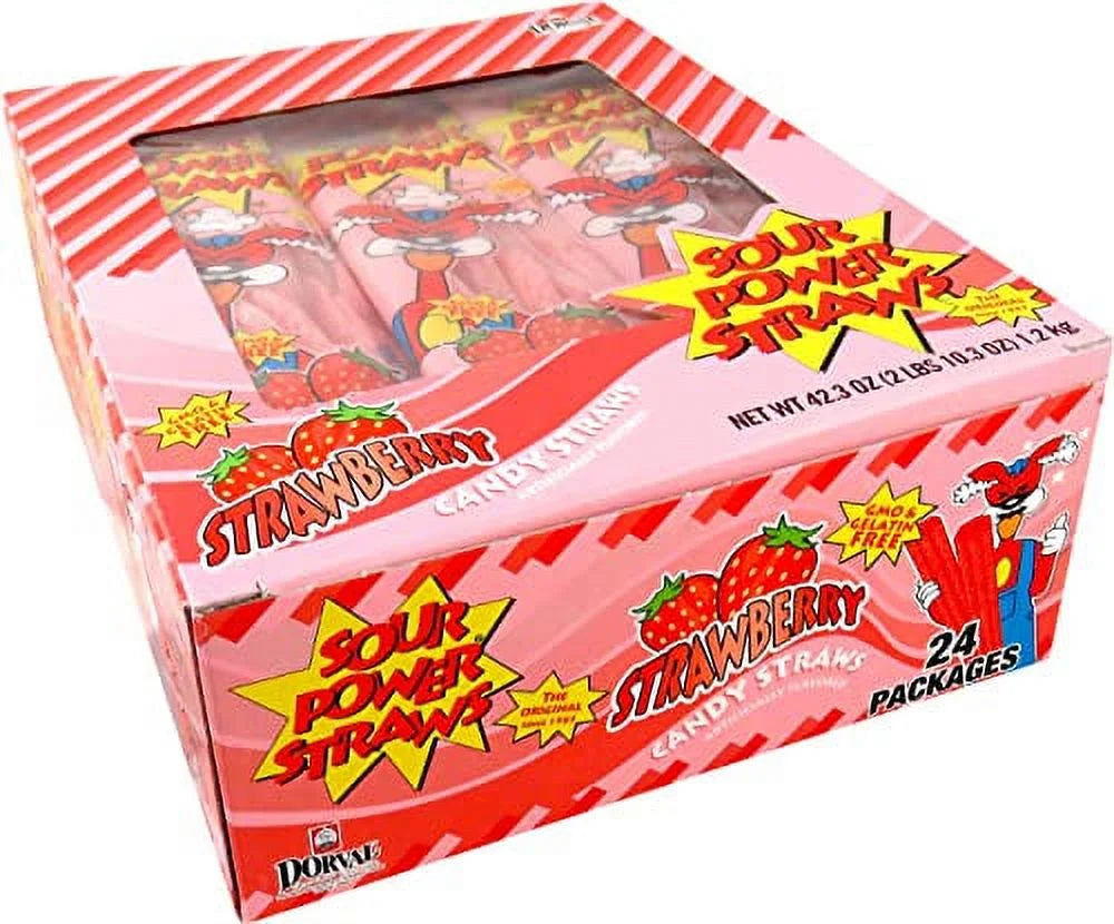 (Pack (2912615) Strawberry (Pack of 24) 1.75 Sour Candy Straws of Straws, 24), Ounce Power