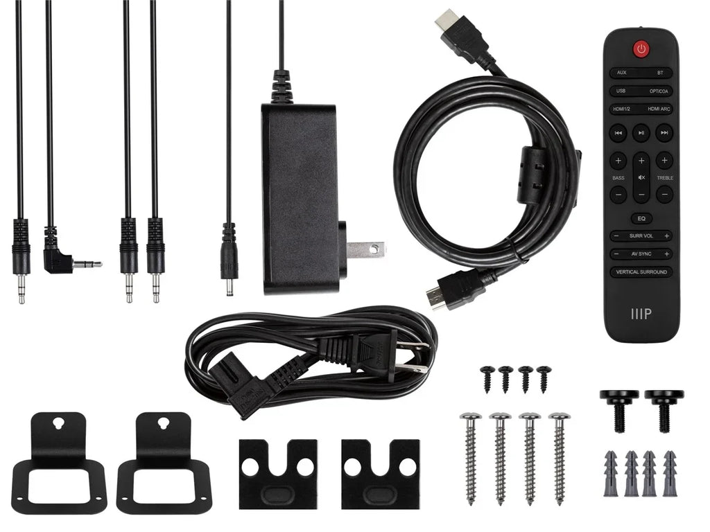Speakers, Monoprice eArc, Wireless 5.1.2 Bluetooth, & SB-600 Dolby Subwoofer Soundbar Wireless with Toslink, HDMI Coax, Satellite Atmos Inputs, Remote