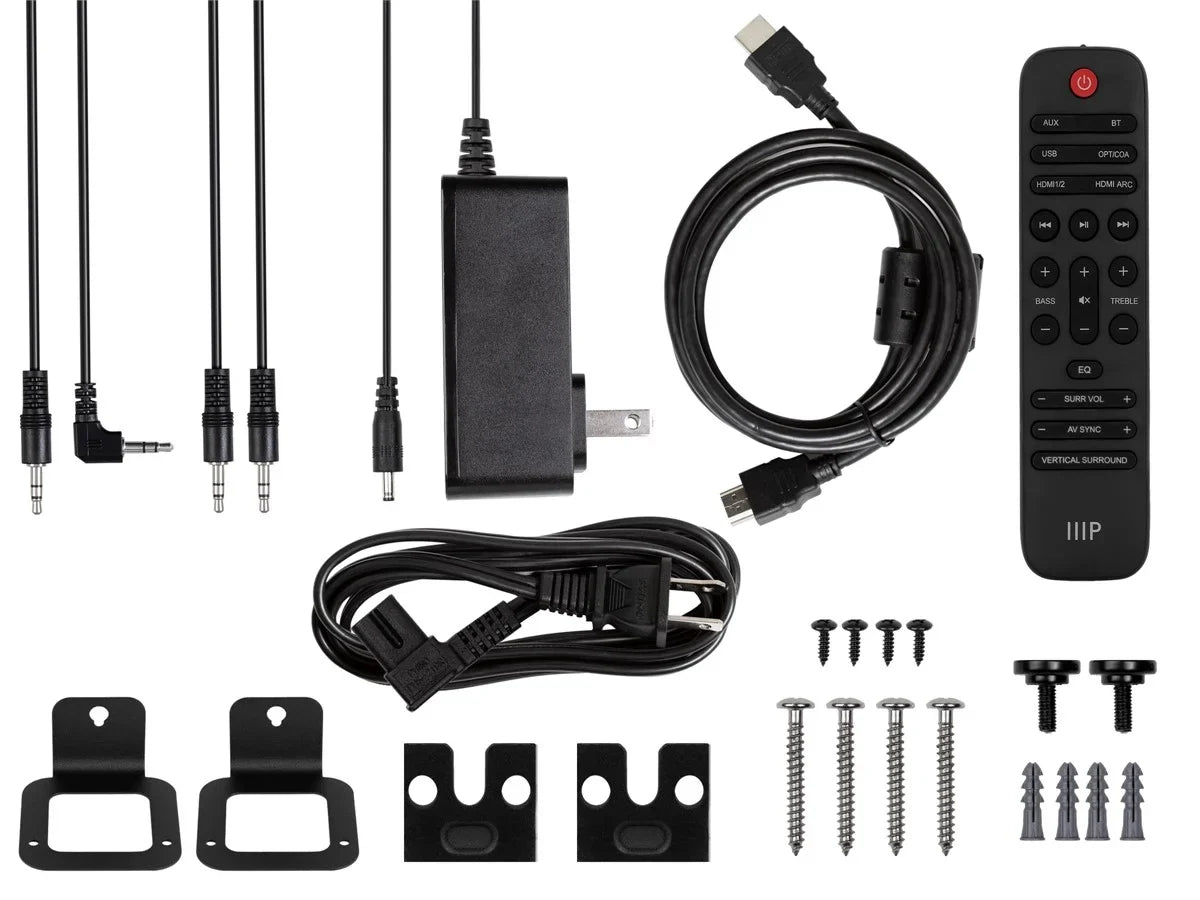 Speakers, Monoprice eArc, Wireless 5.1.2 Bluetooth, & SB-600 Dolby Subwoofer Soundbar Wireless with Toslink, HDMI Coax, Satellite Atmos Inputs, Remote