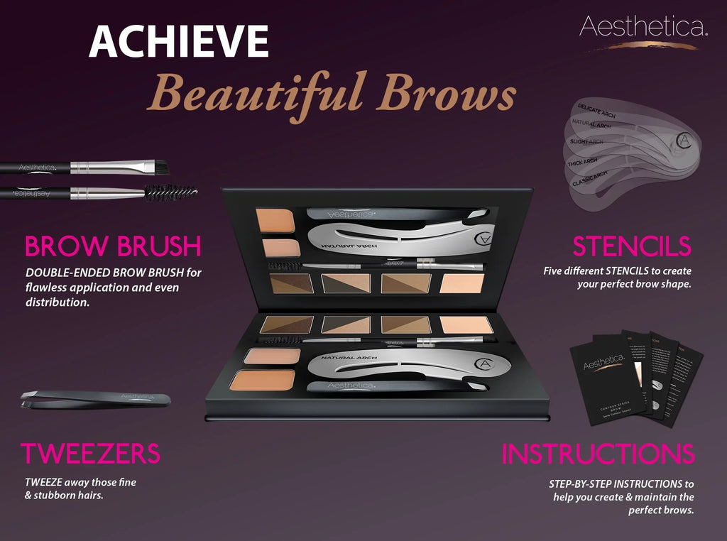 Palette Instructions 16-Piece 5 Eyebrow Tweezers, Duo, Eyebrow Kit Stencils, - Highlighter, Contour & Aesthetica Brow Brow Makeup Concealer Eyebrow 6 Wax, Spoolie/Brush Powders, -