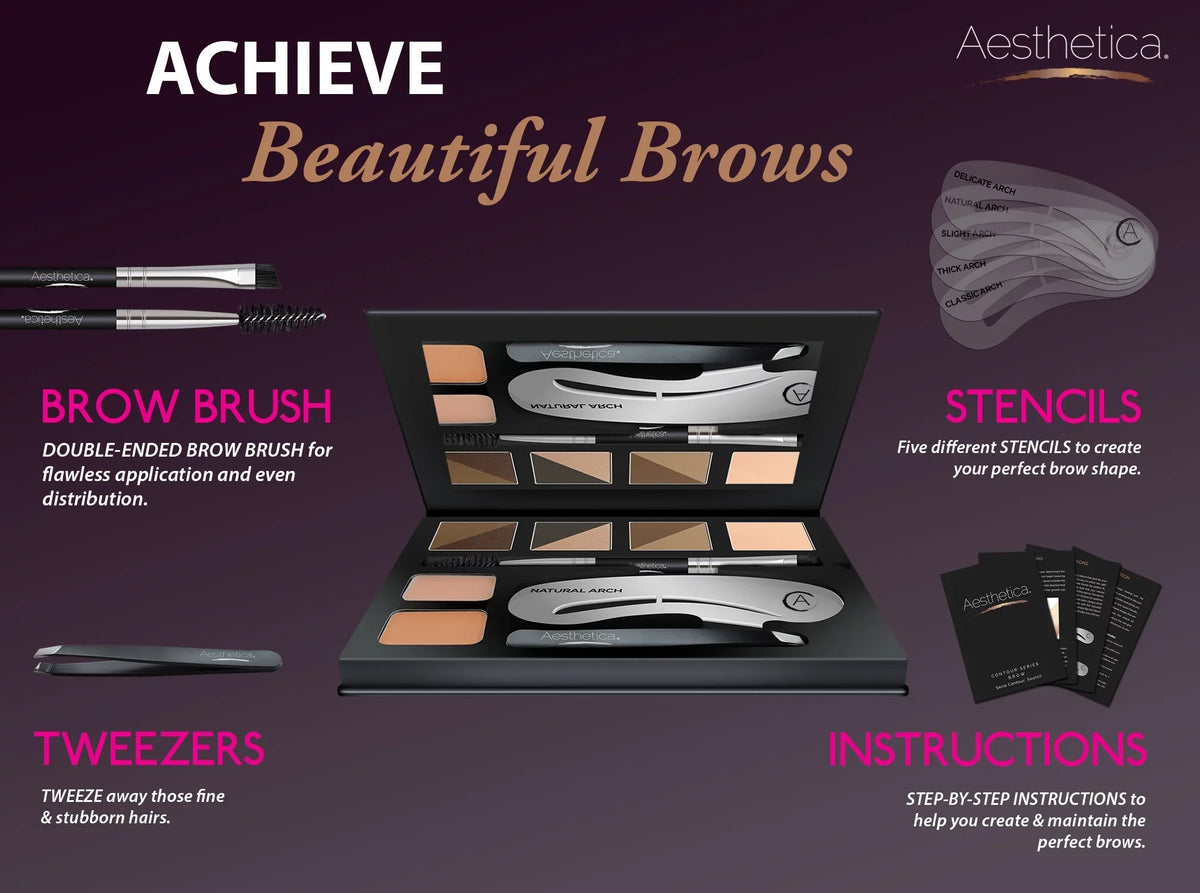 Palette Instructions 16-Piece 5 Eyebrow Tweezers, Duo, Eyebrow Kit Stencils, - Highlighter, Contour & Aesthetica Brow Brow Makeup Concealer Eyebrow 6 Wax, Spoolie/Brush Powders, -