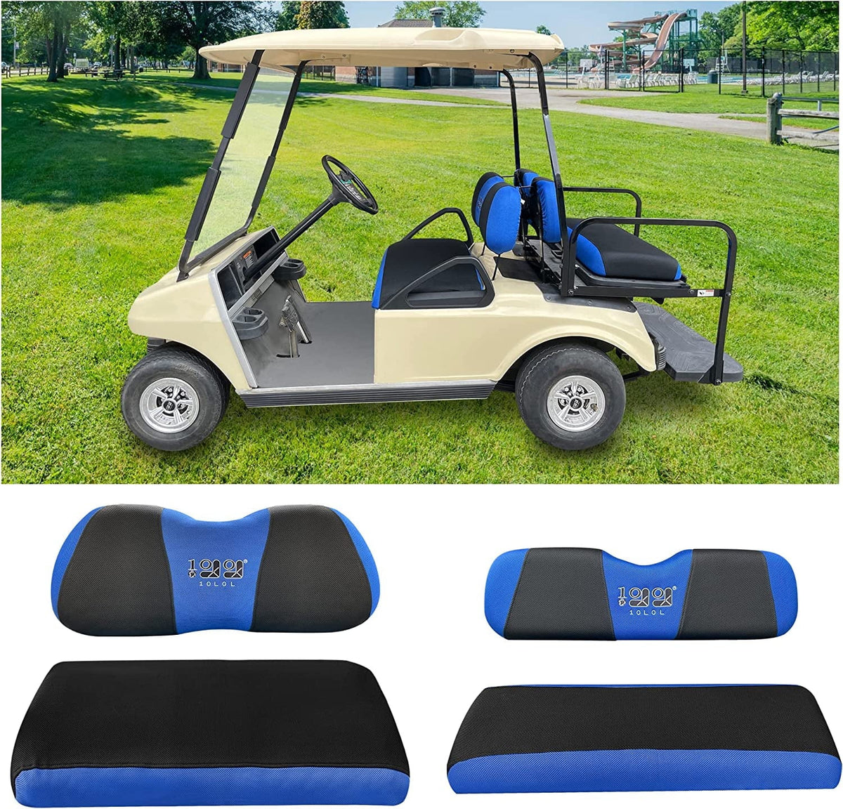 Club 10L0L Blue EZGO & Golf RXV 2000-up Front Cart for Black Rear DS Car Cover Seat Set TXT