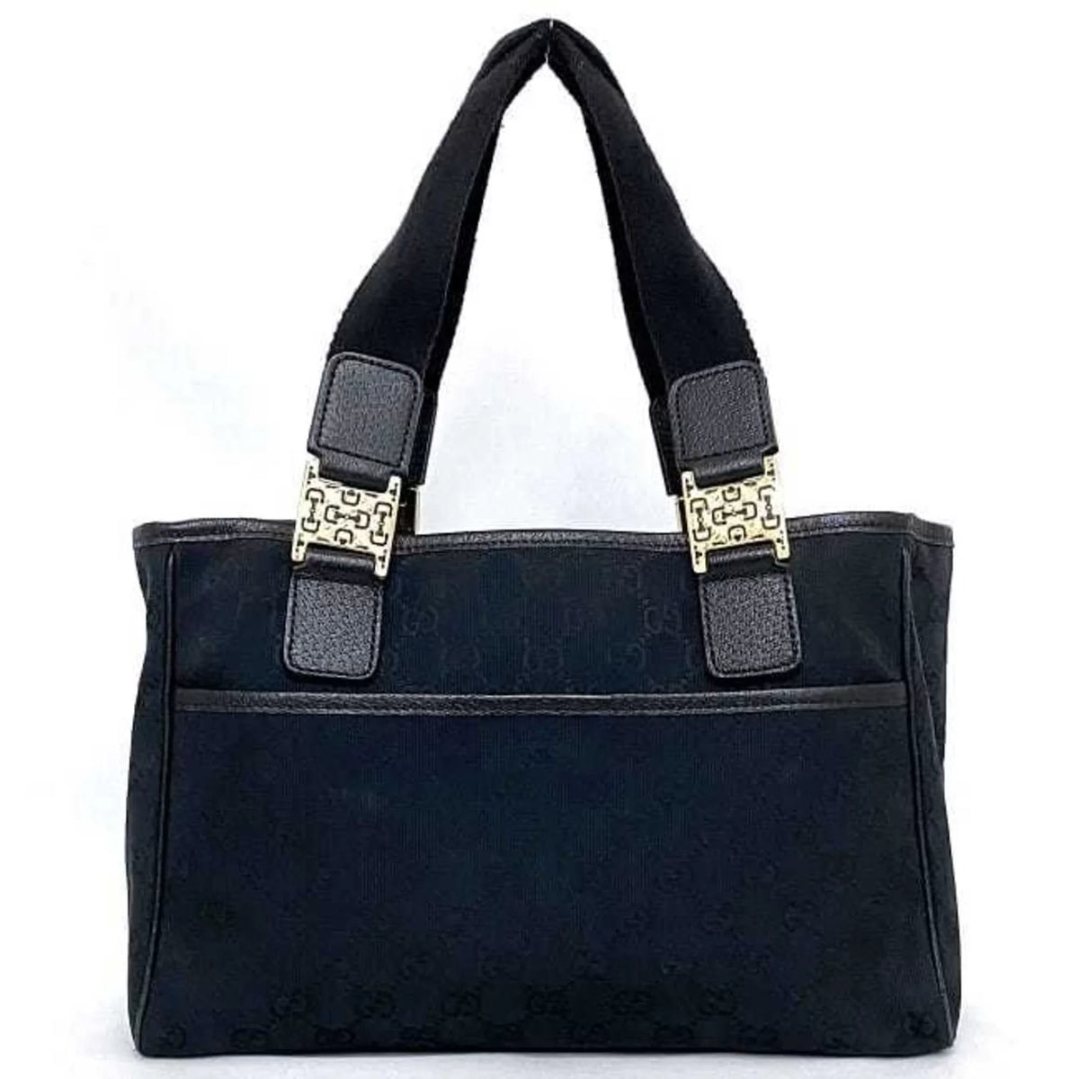 145810 Tote Horsebit Silver Black GUCCI Canvas Leather (Good)  Bag Pre-Owned Handbag Gucci