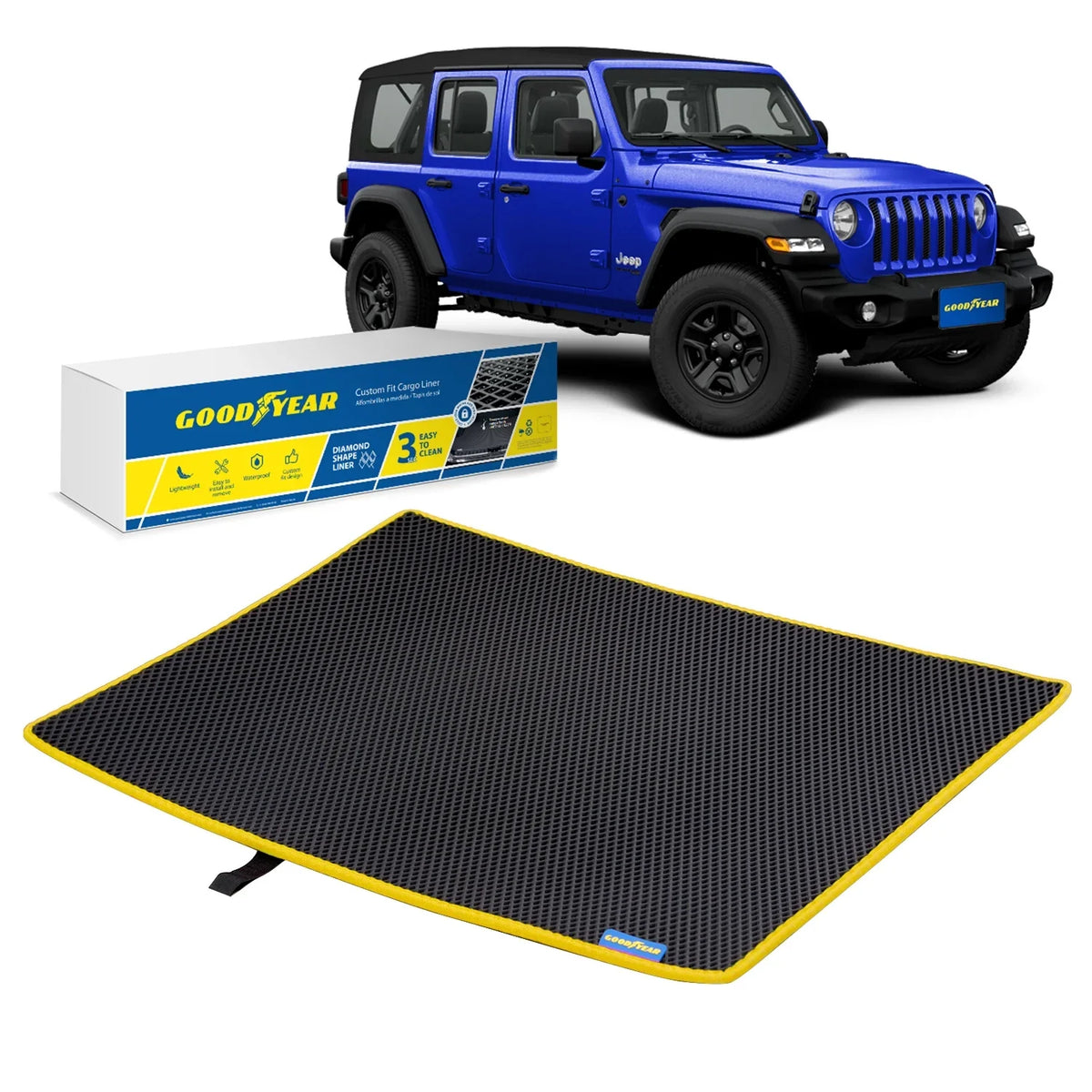 for Jeep Cargo Dirt Dimond Trapping Trunk Duty - Heavy r Shape, Technology Custom Wrangler Cargo - 2019-2024 Goodyear with Luggage Liquidproof, r Fit Anti-Slip Mat GY004562 & Liquid - r,