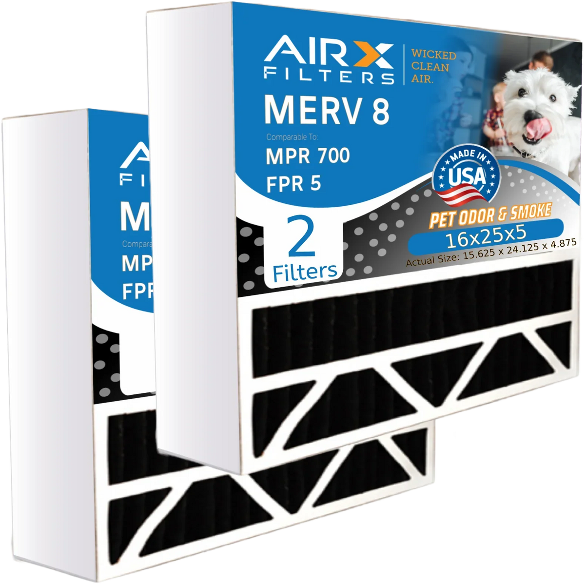 2 5 Odor MPR Filter & FPR Air FILTERS CLEAN Filter Eliminator Compatible with Bear Carbon MERV WICKED 700 Air 16x25x5 AIRX Comparable Pack by 8 AIR. 255649-105 to